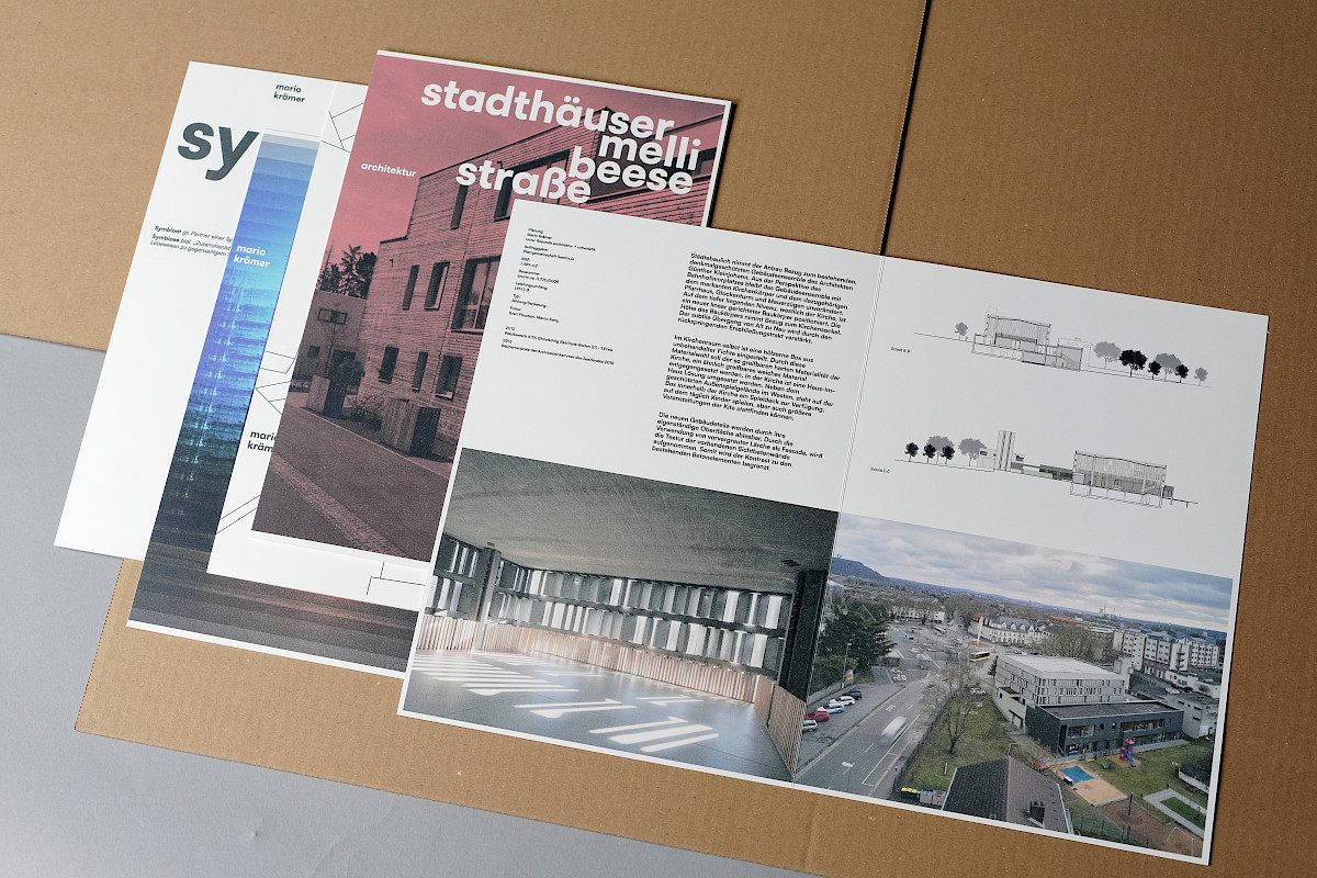 Corporate Design und Webseite für Mario Krämer Architektur. Projektbroschüren